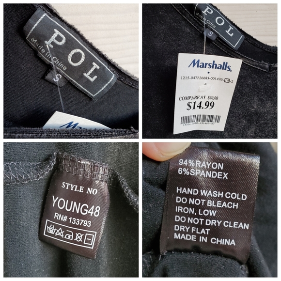 POL 3/4-sleeve Black Acid Wash Long Slinky Flowy Distressed V-neck Tunic - Picture 8 of 16